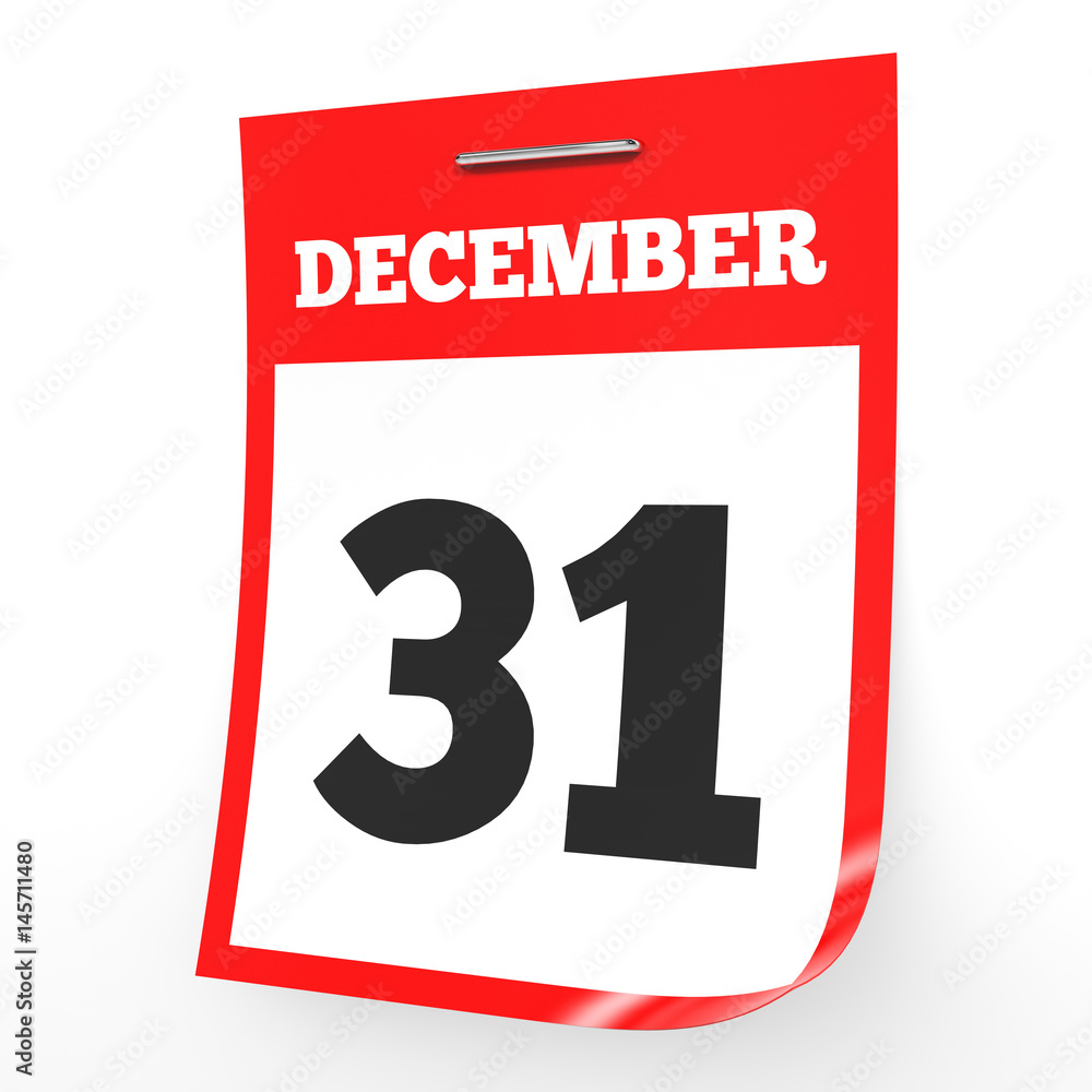 December 31. Calendar on white background. December 31. Calendar on white background.