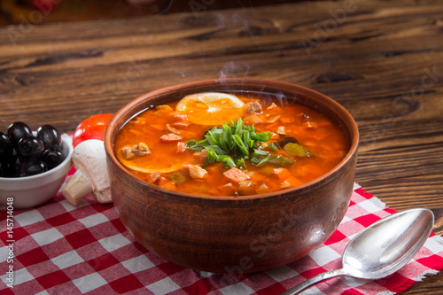 Traditional Russian soup solyanka