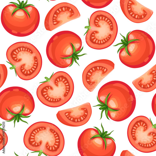 Seamless background from chopped ripe tomatoes isolated on white background.  Fresh tomato slices pattern.