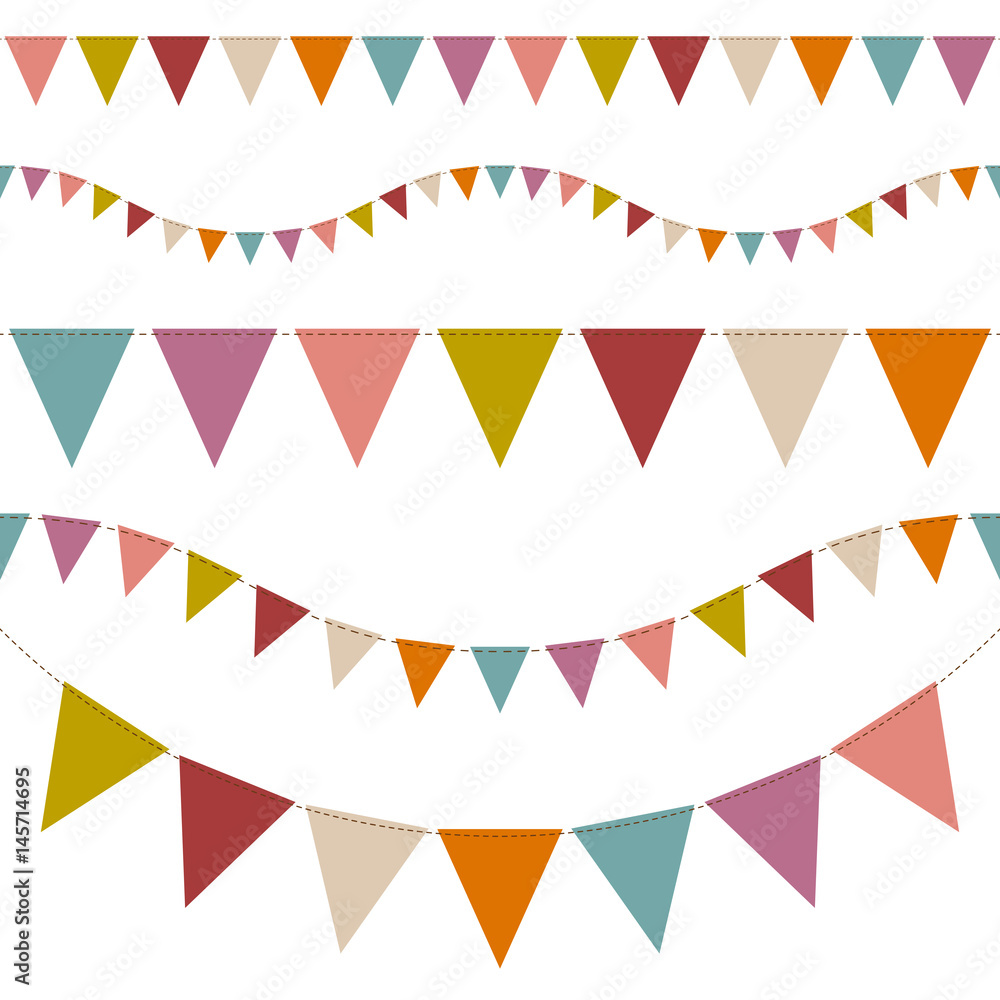Set Of 5 Seamless Buntings Retro Colour Set Of 5 Seamless Buntings Retro Colour