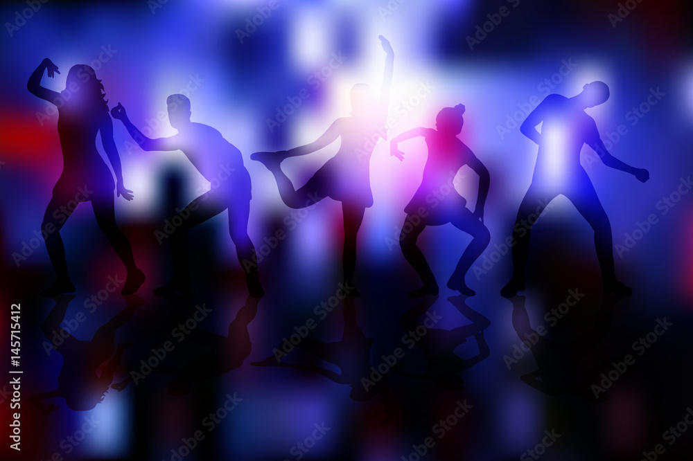 silhouette of dancing people, disco background, party