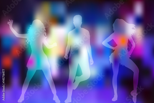 Illustration, vector, silhouette of dancing people, disco, party