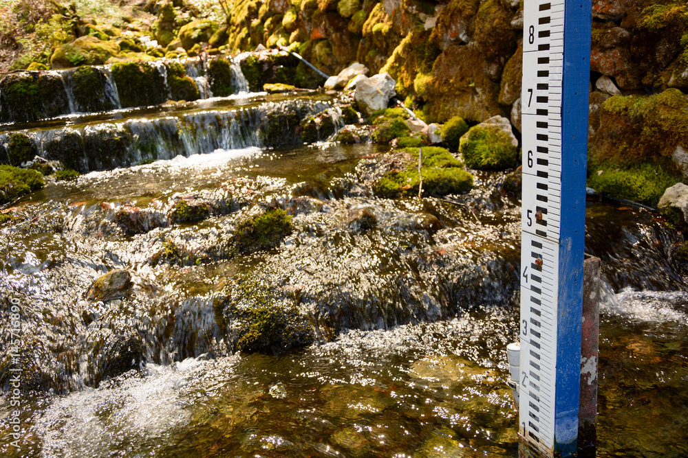 Fototapeta premium Water level meter on forest stream