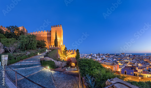 Panoramic view on city skyline and walls of Alcazaba fortress in Almeria, Andalusia, Spain