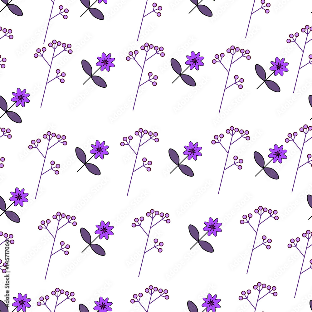 Flower illustration pattern with cute flowers purple