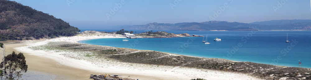 panoramic of a beach of Cies islands in Galicia, Spain the best beach of the world