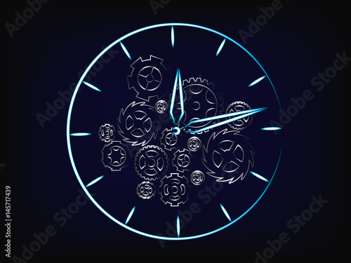 clock vector with gearwheels and cogwheels mechanism inside