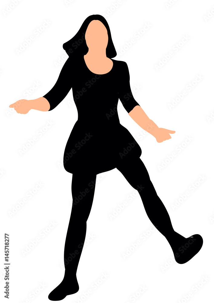Silhouette of a young girl dancing, vector
