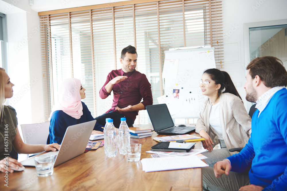 Fototapeta premium Business people using laptops over meeting .