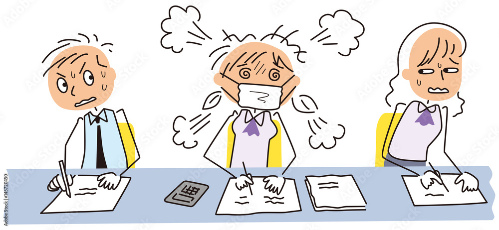 咳をする人に困惑する社員 咳をする人に困惑する社員