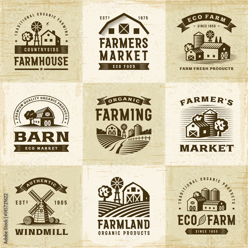 Vintage Organic Farming Labels Set