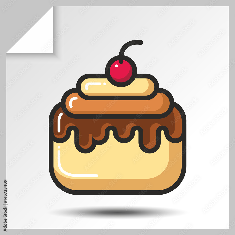 Sweet icon - cake with cherry. Vector Isolated flat colorfull illustration.