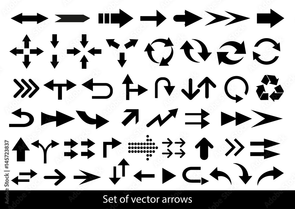 Vector set of black arrows on a white background. Vector set of black arrows on a white background.