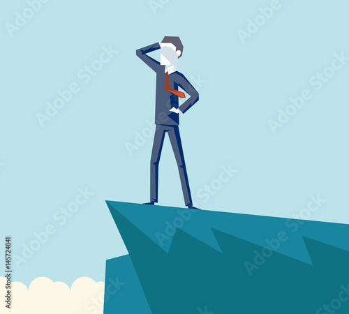 Businessman Character Achievement Top Point Goal Symbol Mountain clouds Background Business concept Flat Design Vector Illustration