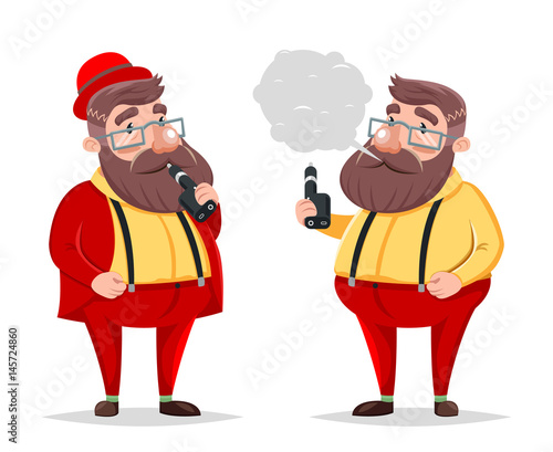 Vape Smoking Geek Hipster Casual Character Icon Cartoon Poster Vector illustration