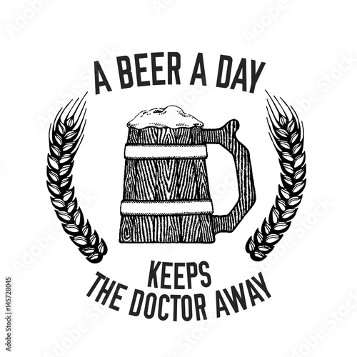 Beer quote Hand drawn vector image with quote about beer, lager, stout, ale