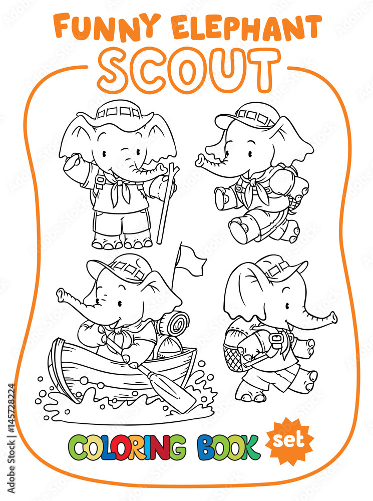 Little baby elephant. Scout. Coloring book set