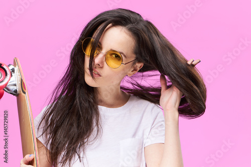 teenager, skateboard, glasses photo