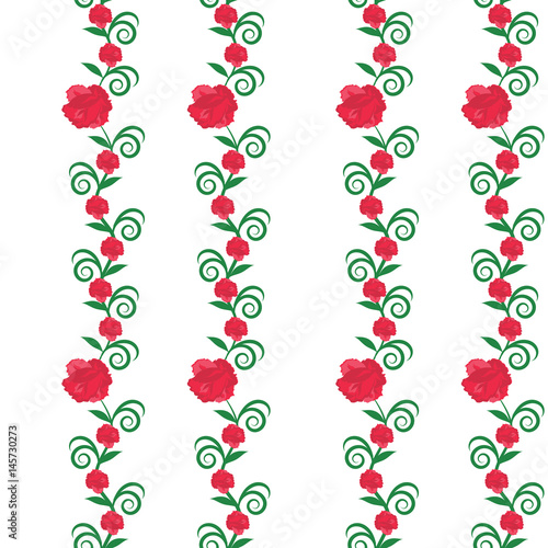 Pattern red roses on a branch with green leaves light background art creative abstract vector