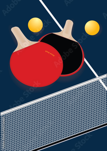 Table tennis racket mesh balls isolated on dark blue background Art creative vector illustration