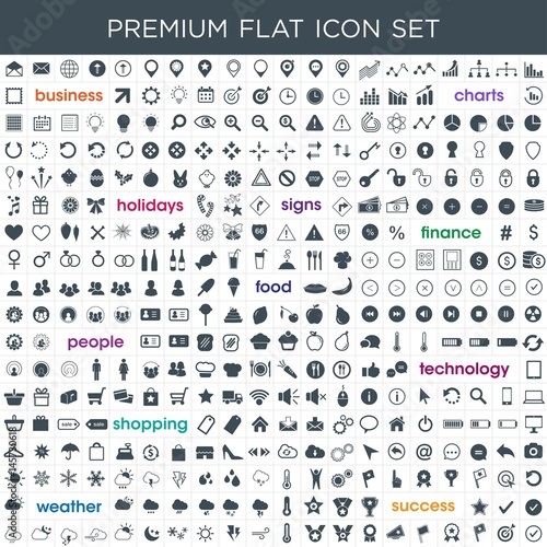 Premium flat vector icons set for business, finance, shopping, holidays, people, charts and graphs