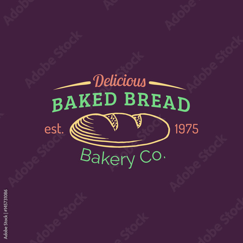 Vector vintage baked bread logo. Retro hipster pastry sign. Loaf isolated. Biscuit shop icon. Desert products emblem.