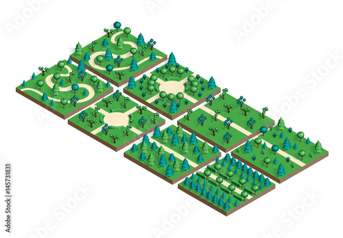 Isometric view projection summer landscape.