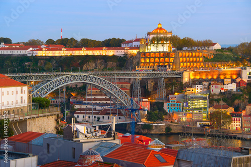 Porto landmarks at twilight, Portugal