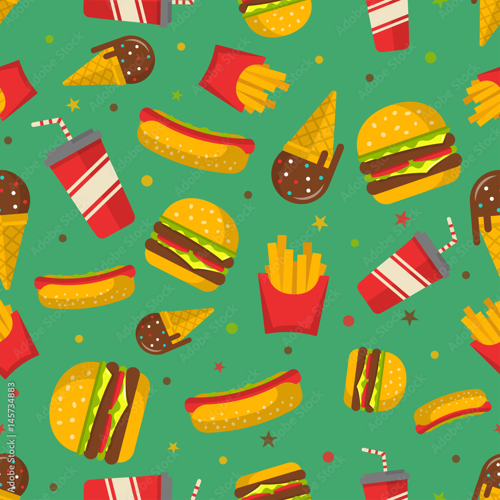 Fast food seamless patterns vector background. Fast food seamless patterns vector background.