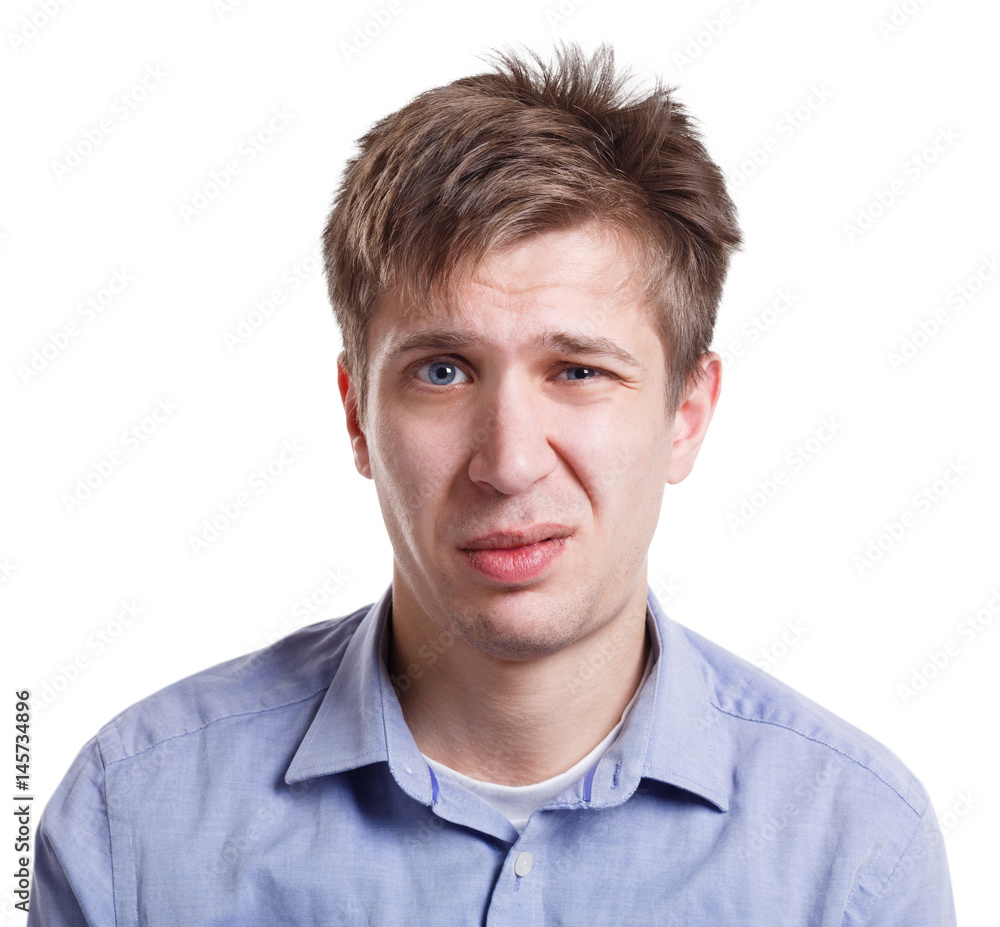 Emotions, man face expressing disgust, isolated Emotions, man face expressing disgust, isolated