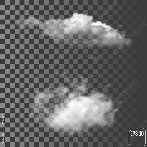 Wonderful realistic light thunderclouds on a transparent background. Vector illustration