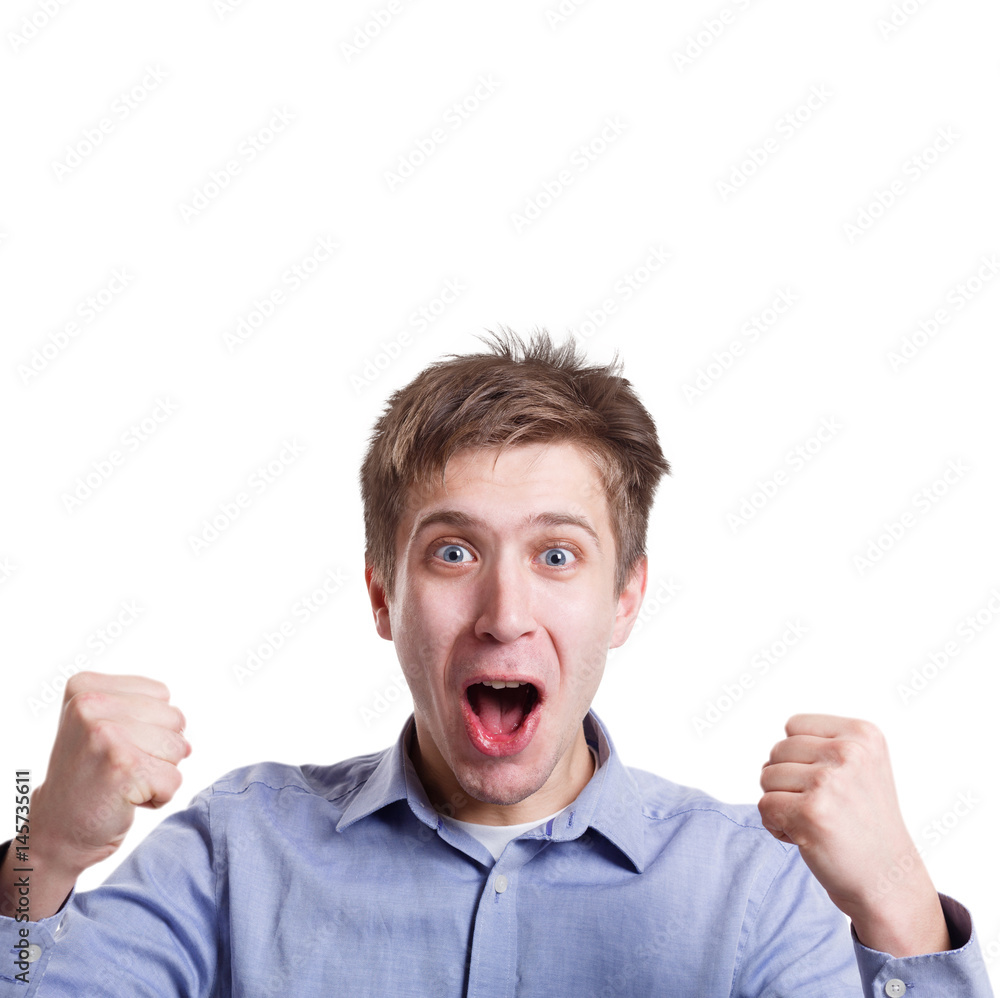 Success, excited man with happy facial expression Success, excited man with happy facial expression