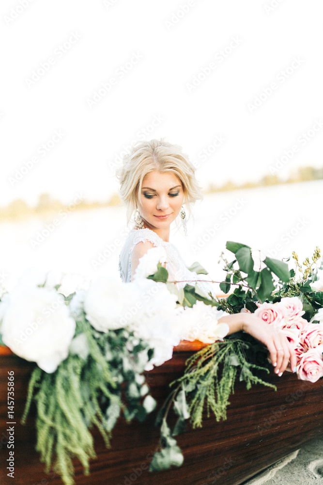 Amazing bride near the river in the forest Amazing bride near the river in the forest