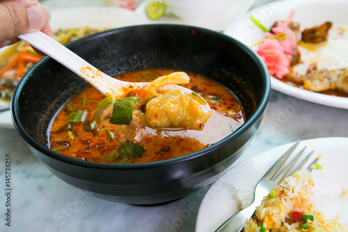 Sour prawn soup or Tom Yum Kung