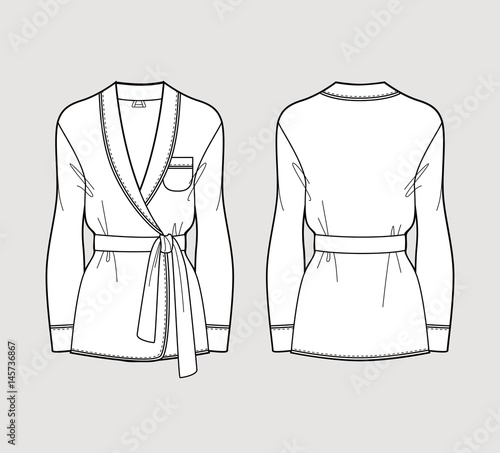 Silk cardigan. Isolated vector. Front and back views.