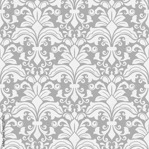 Seamless white and grey floral background.