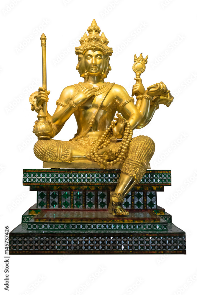 Brahma gold statue isolated on the white background
