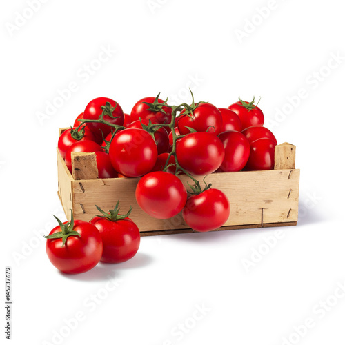Tomatoes in wooden box