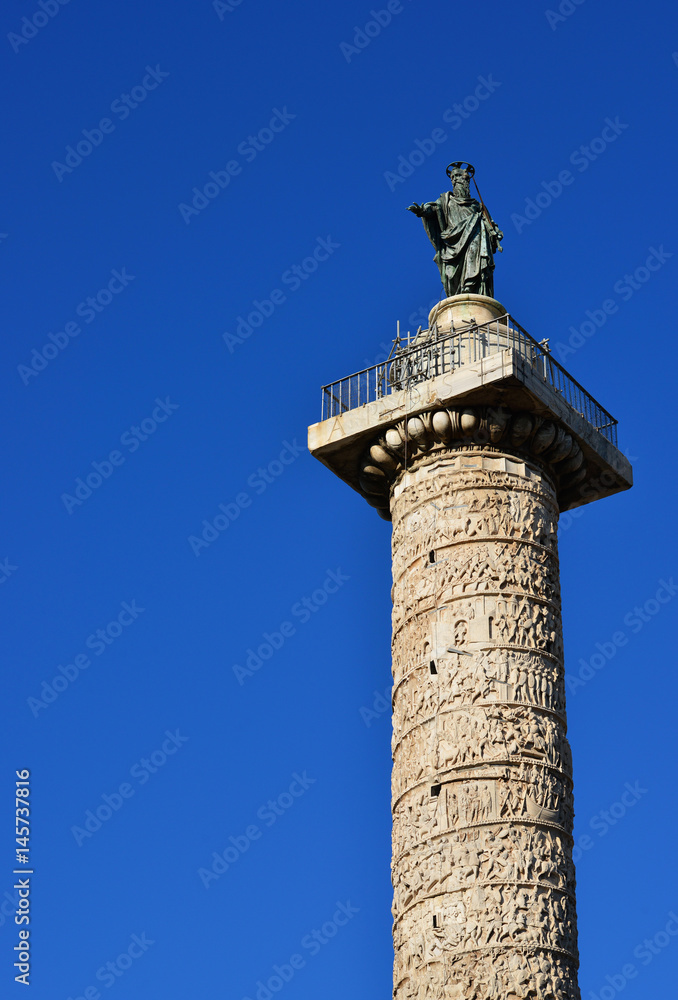 Column of Marcus Aurelius and Saint Paul statue in Rome (with copy space)