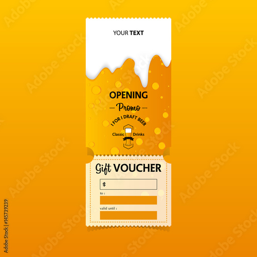 Discount gift vouchers template design for opening beer party. Special offer or certificate coupons. Vector.