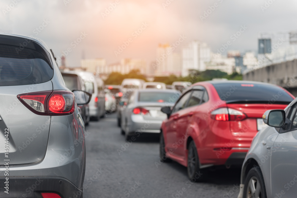 traffic jam with row of car