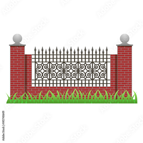 Brick fence with pillars and decorative grille