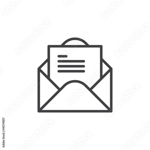 Open envelope with letter line icon, outline vector sign, linear style pictogram isolated on white. Message symbol, logo illustration. Editable stroke. Pixel perfect