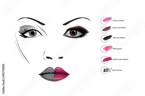 Beauty women face with make up vector illustration.