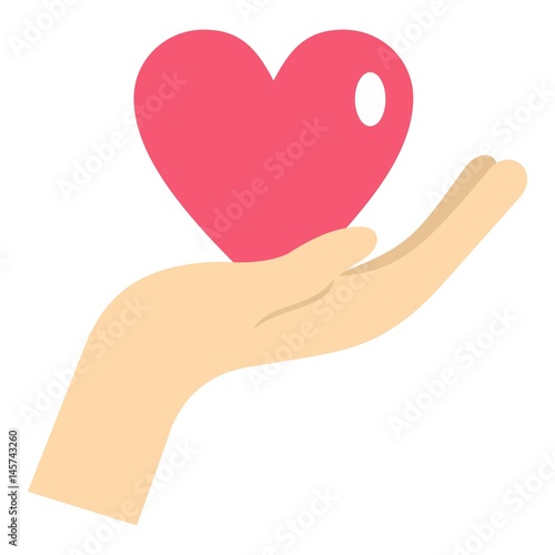 Hand holding a pink heart icon isolated