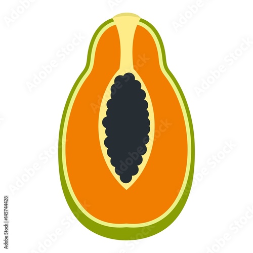 Half cut papaya fruit icon isolated