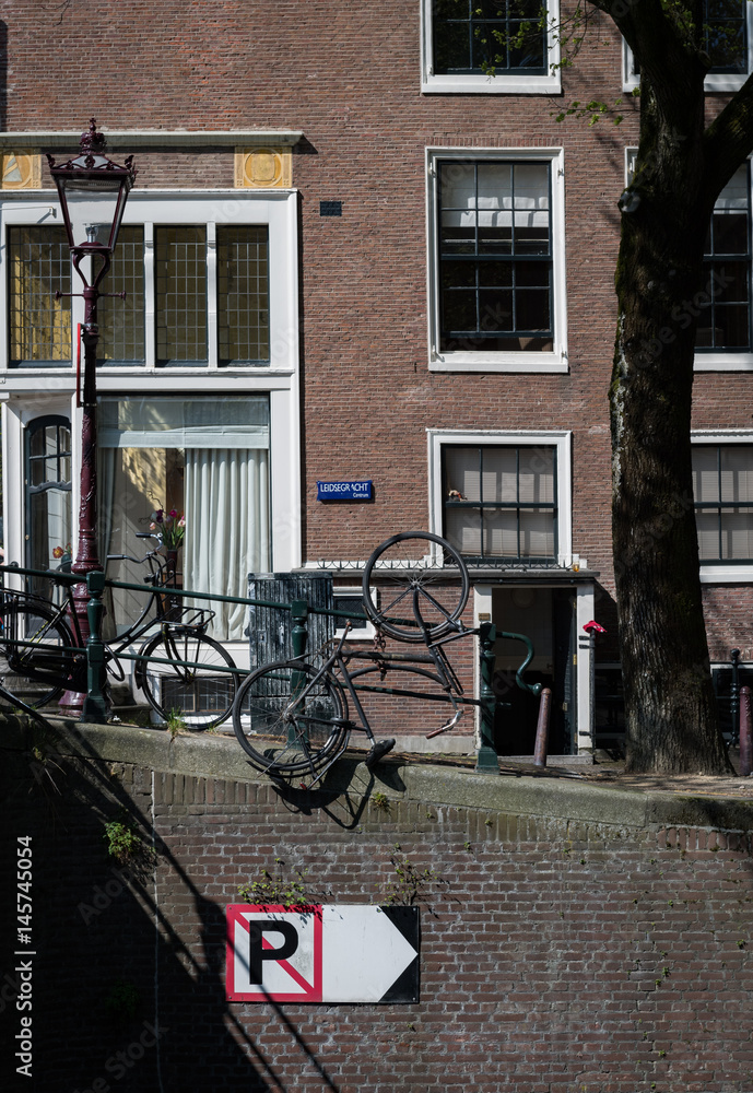 Bicycle parking on the Leidsegracht canal, Amsterdam