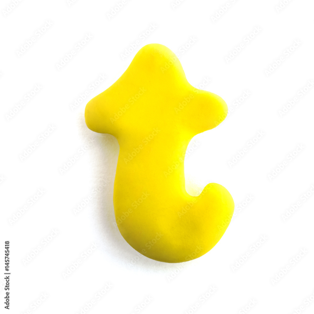 Fotka „3d yellow text word letter T isolated on white background. Cute  cartoon children's style figures handmade handicraft for clay plastiline“  ze služby Stock