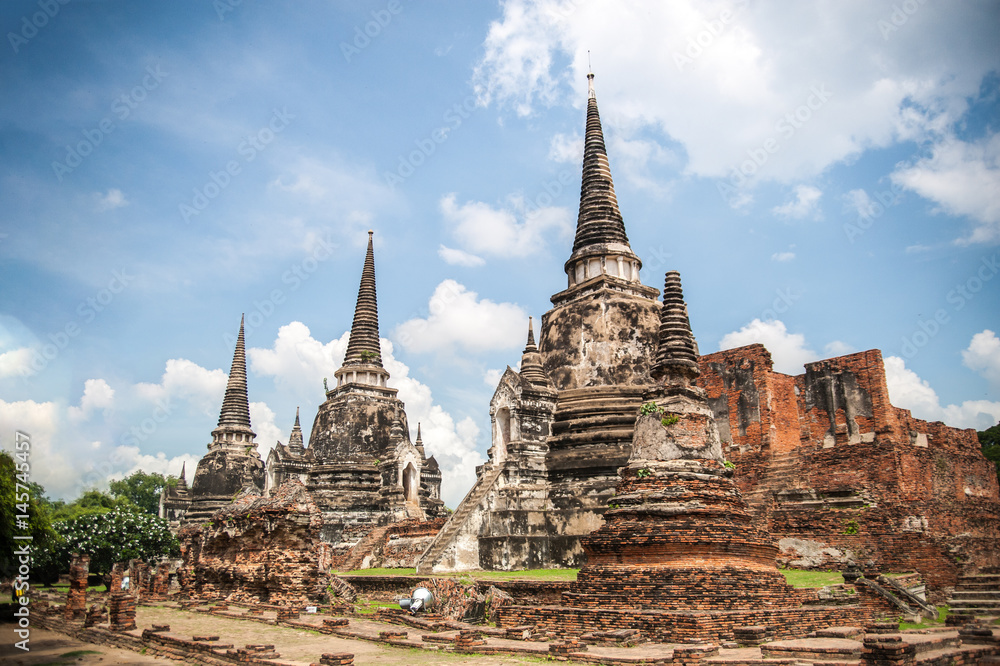 Phra Nakhon Si Ayutthaya, Thailand - Sept 25,2010: Ayutthaya Historical Park, Archaeological site that contains palaces, Buddhist temples, monasteries and statues. :