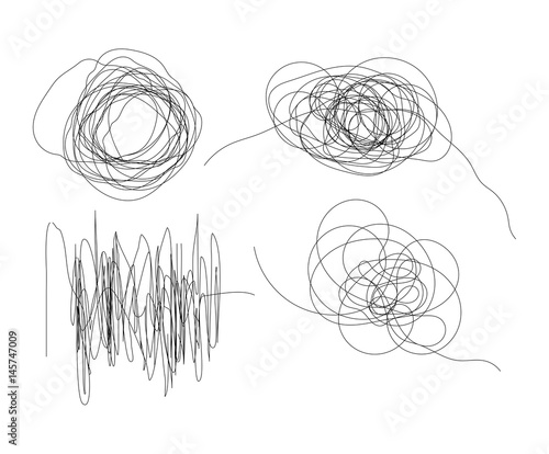 Set of hand drawn scribble line shapes isolated on white